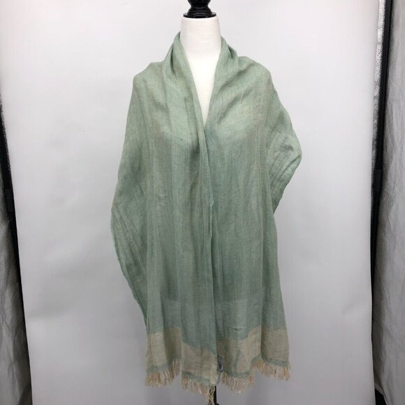 AJ Armani Jeans Unisex Sage Green & Cream Color Block Scarf with Tassels - Picture 4 of 13